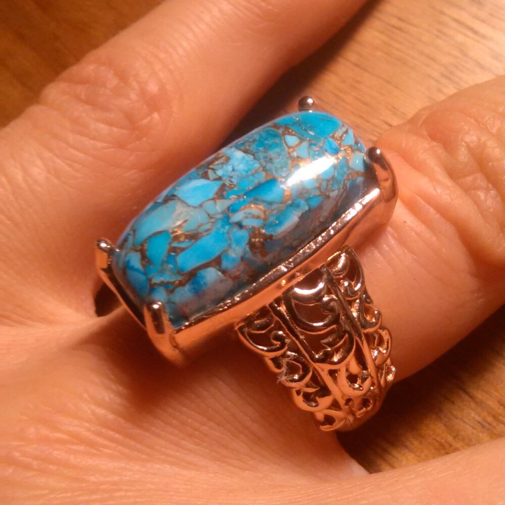 Matrix Chestnut Brine Turquoise Solitaire Copper Ring (Size 6) - Picture 2 of 16